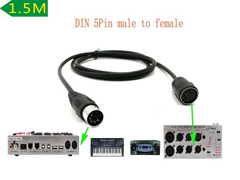 SinLoon 59inch MIDI Din Extension Cable,MIDI 5-Pin DIN Male to Female Audio MIDI/at Adapter Cable for MIDI Keyboard (Synthesizer, Organ, Electric Piano, MIDI Guitar (D5P M-F,1.5meter) - Image 3